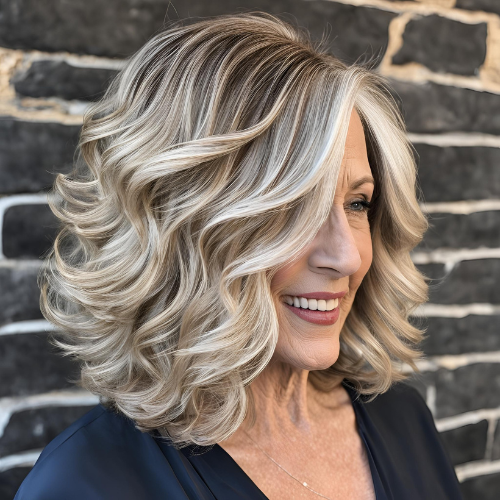 Wavy Lob with Side Part