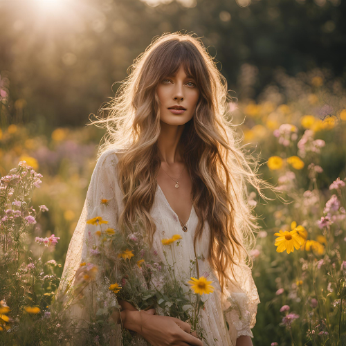 Boho Waves with Wispy Curtain Bangs