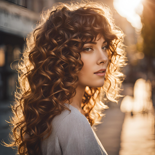 Layered Curls with Soft, Rounded Bangs