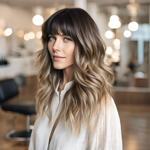 Lob-Length Layers with Fringed Bangs