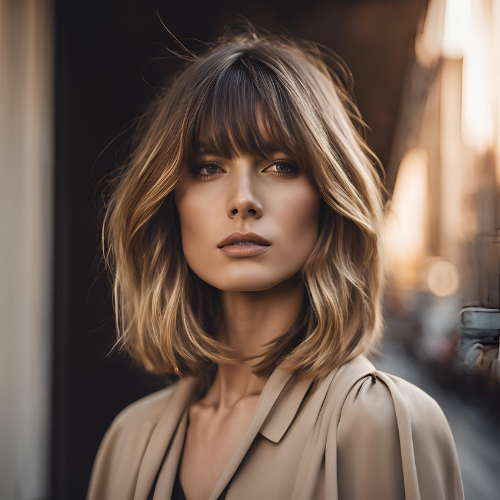 Long, Layered Bob with Curtain Bangs