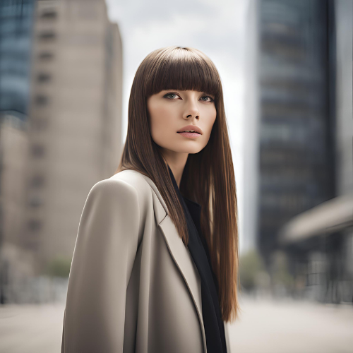 Long, Sleek Layers with Blunt Bangs