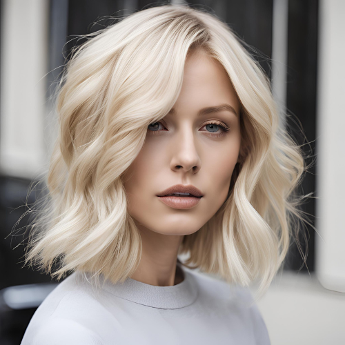 Pale Blonde Lob with Side Part