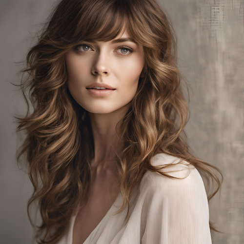 Romantic Layers with Soft, Side-Swept Bangs