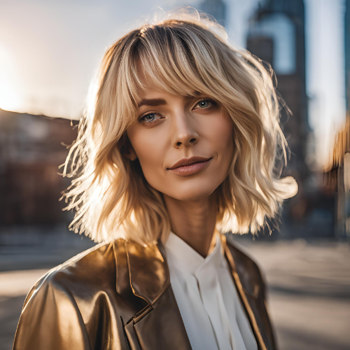 Rooted Blonde Lob with Curtain Bangs