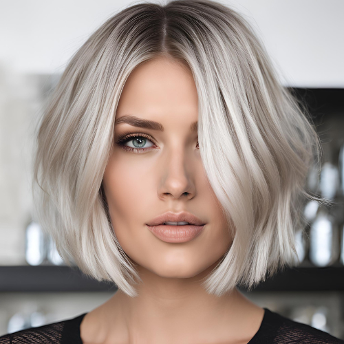 Silver Blonde with Blunt Bob