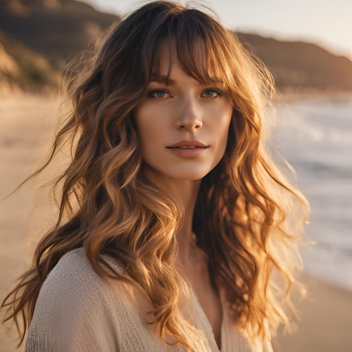 Soft Waves with Thin, Wispy Bangs