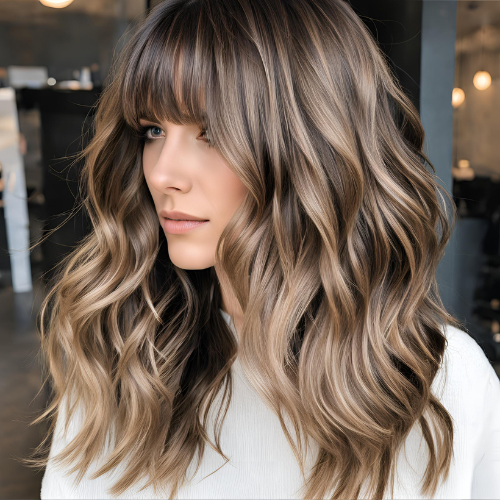 Textured Layers with Long, Curtain Bangs