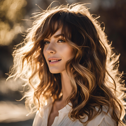 Wavy Layers with Parted Bangs